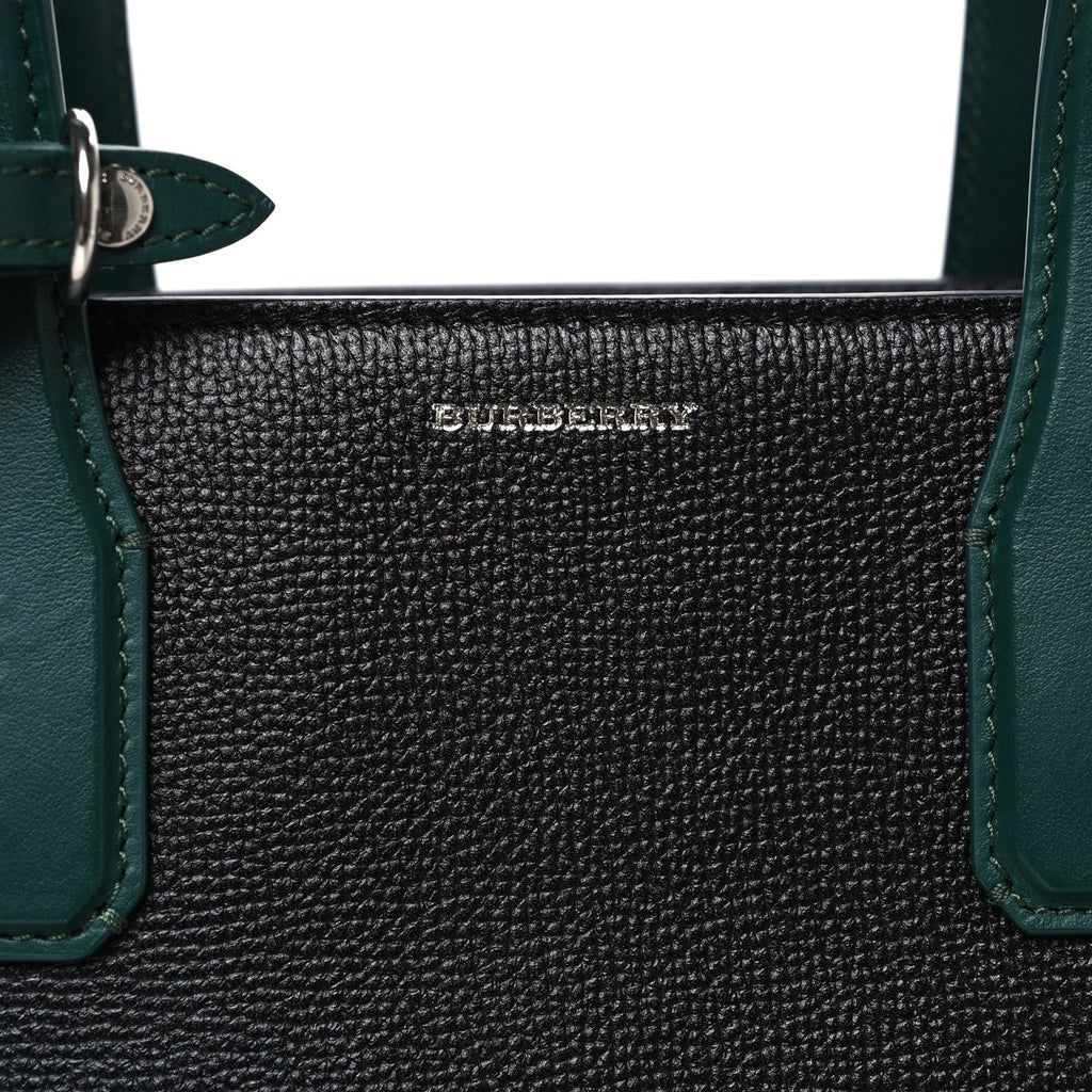 Derby Calfskin House Check Medium Banner Tote Black Sea Green