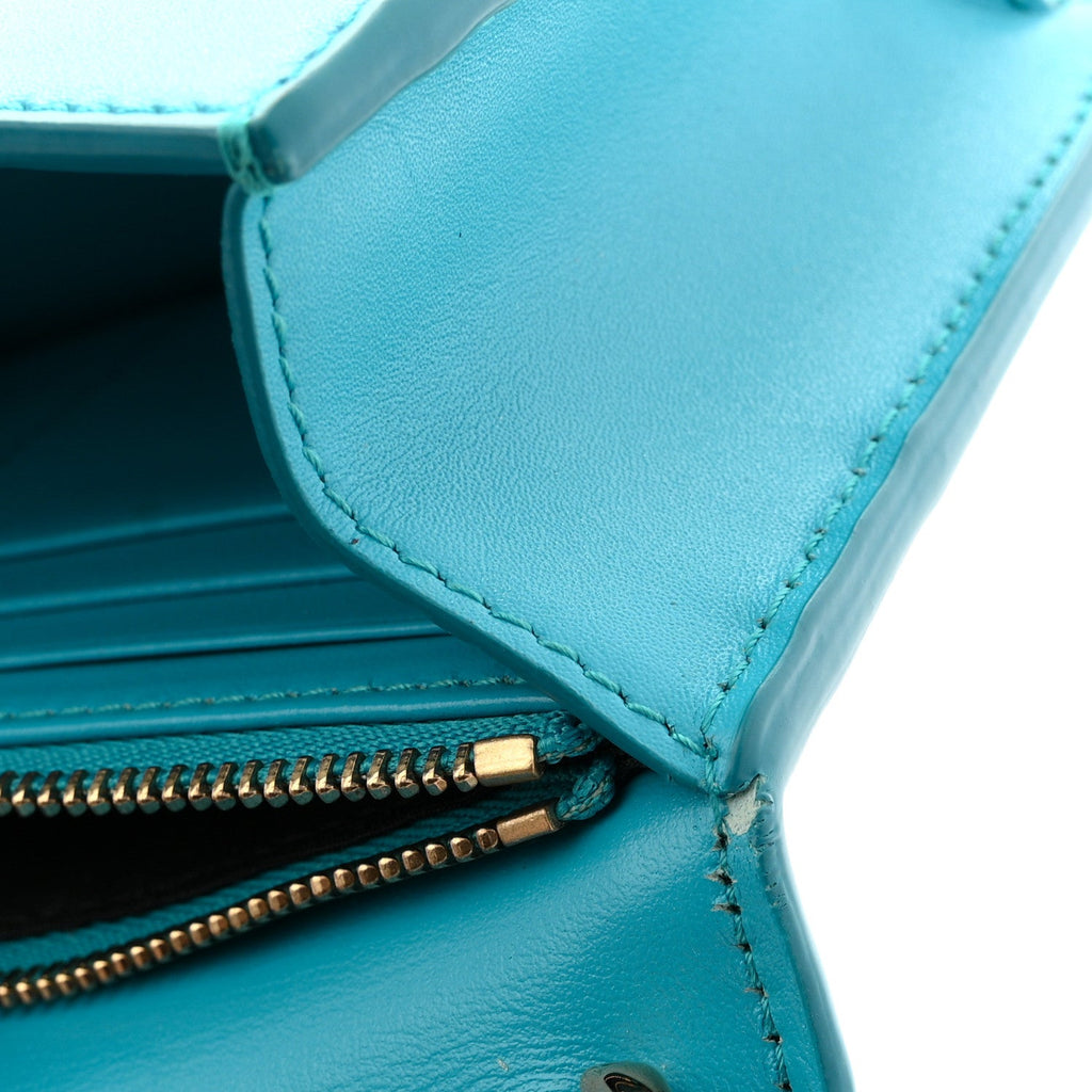 Calfskin Greca Goddess Wallet On Chain Blue