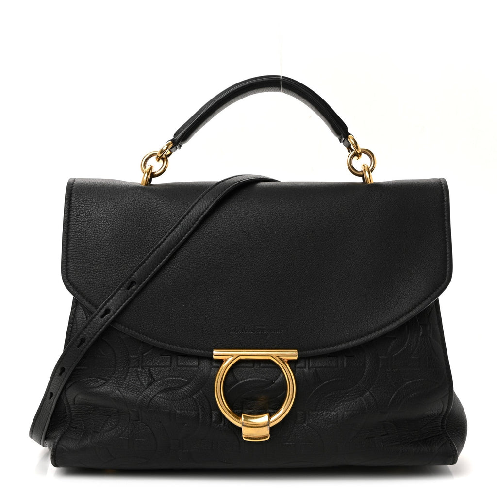 Calfskin Embossed Medium Margot Top Handle Satchel Black