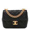 Shiny Goatskin Quilted Mini Chain Strap Flap Black