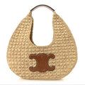 Raffia Calfskin Triomphe Panier Hobo Bag Natural Tan