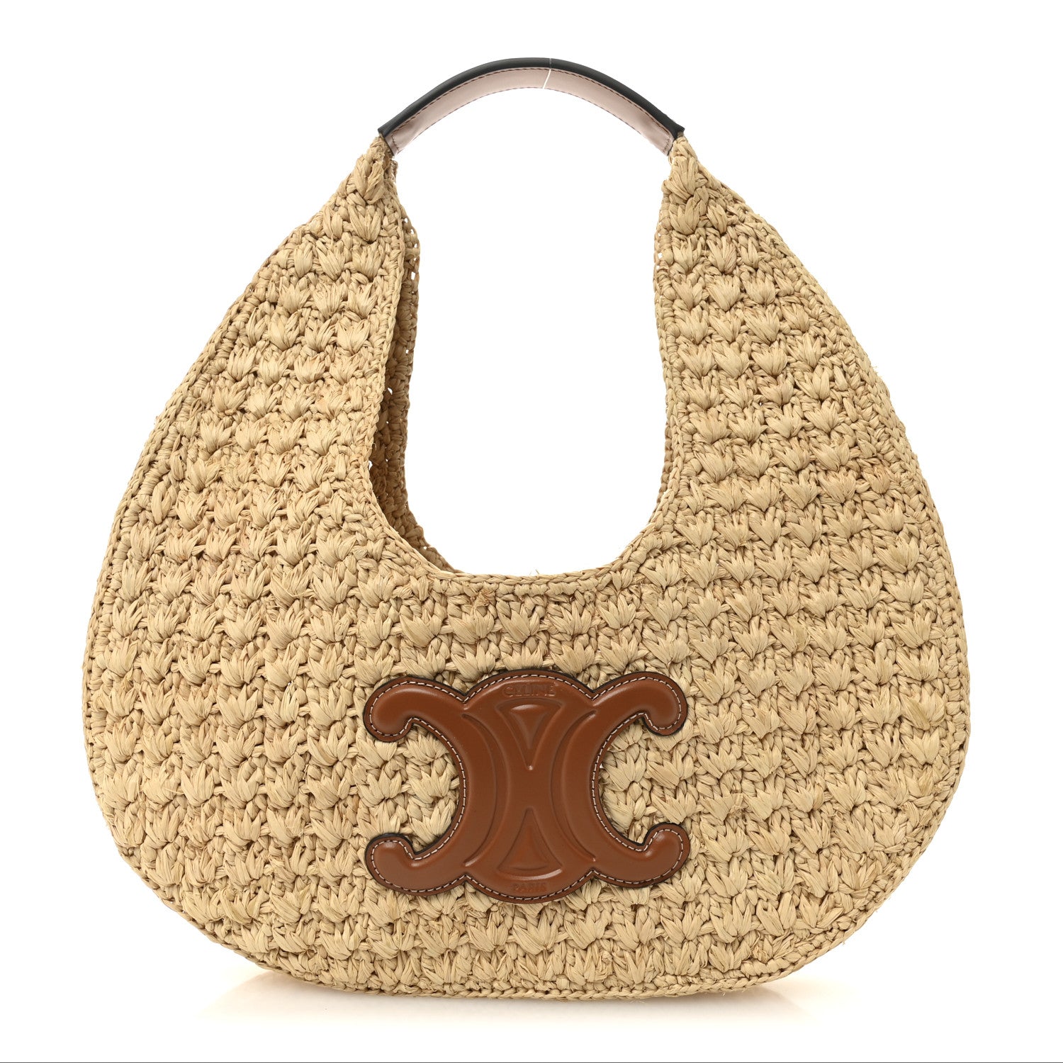 Raffia Calfskin Triomphe Panier Hobo Bag Natural Tan