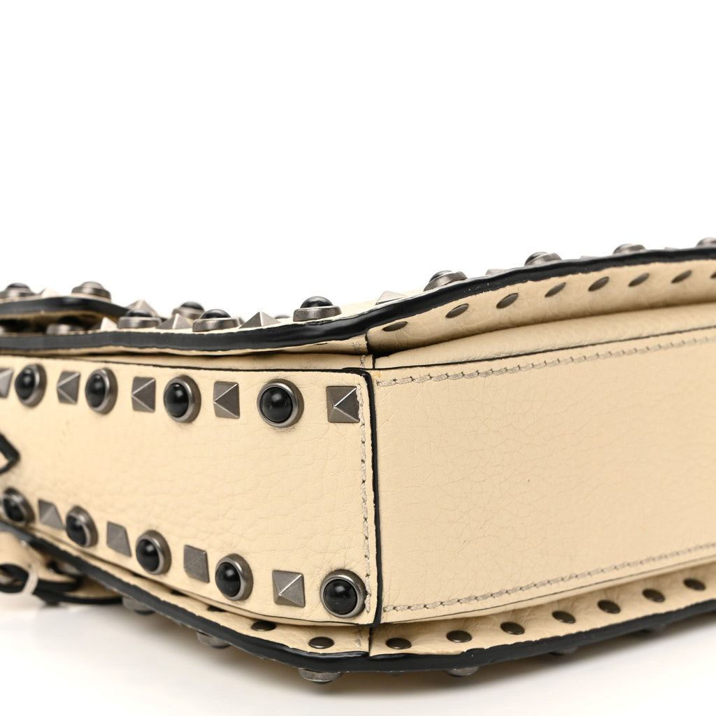 Pebbled Calfskin Onyx Medium Guitar Strap Rockstud Rolling Flap Saddle Bag Ivory