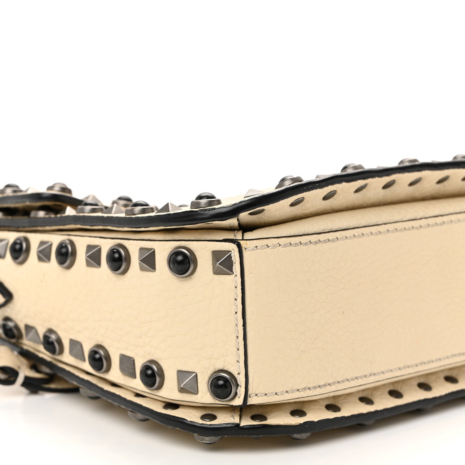 Pebbled Calfskin Onyx Medium Guitar Strap Rockstud Rolling Flap Saddle Bag Ivory