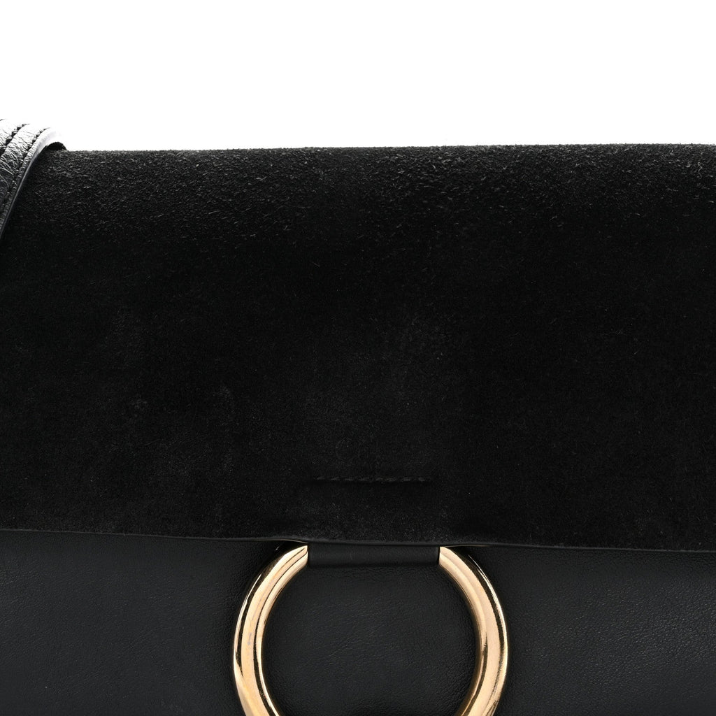 Suede Calfskin Small Faye Shoulder Bag Black