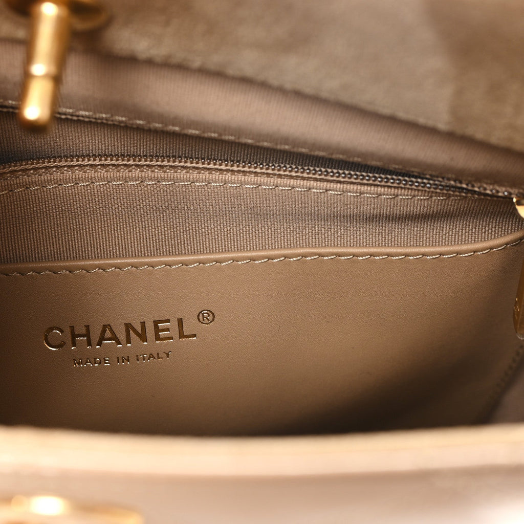 Shiny Calfskin Suede Goatskin Quilted Hobo Beige