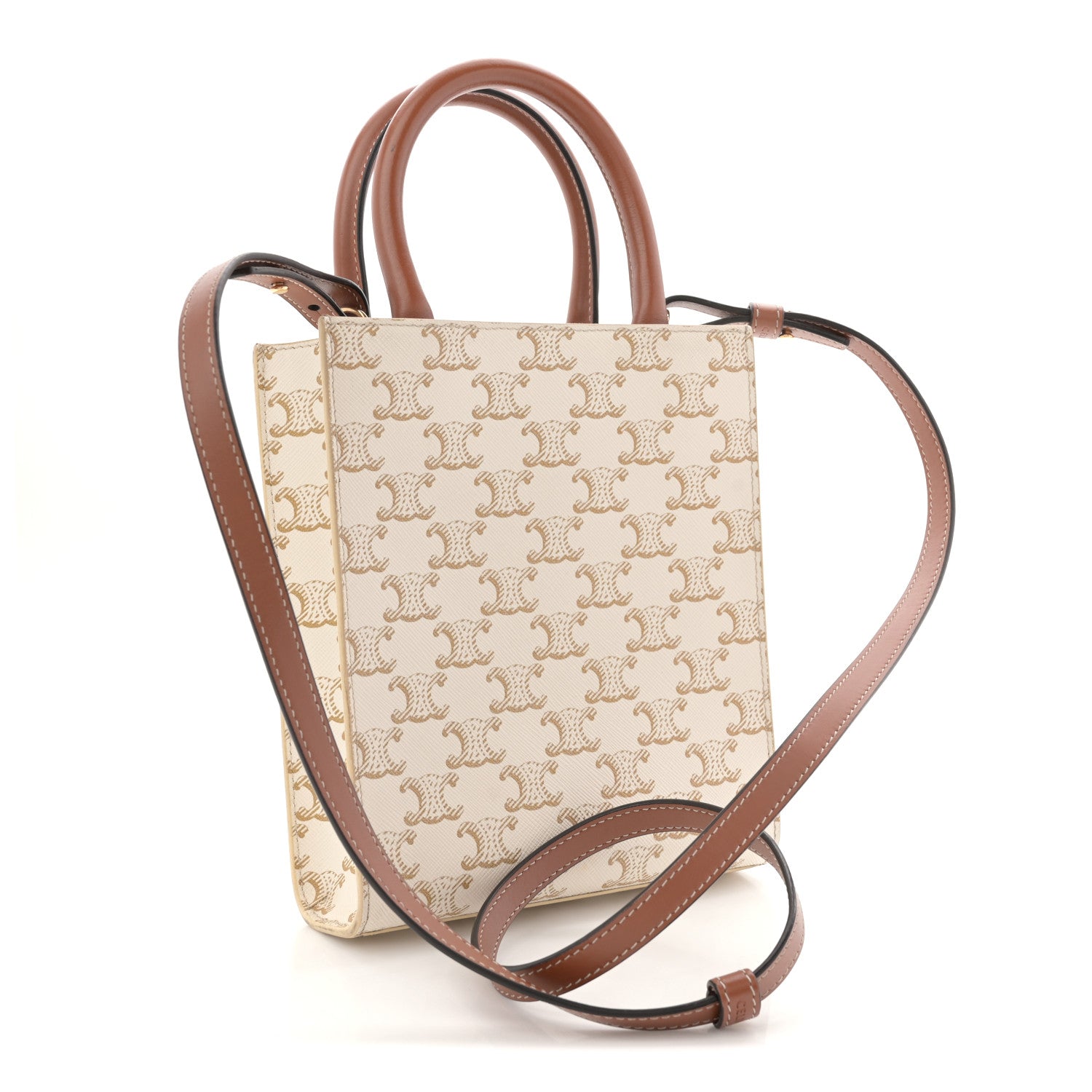 Triomphe Canvas Calfskin Mini Vertical Cabas White