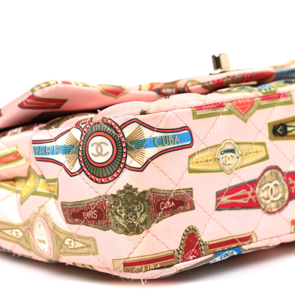 Satin Paris Cuba Cigare Print Mini Flap Pink
