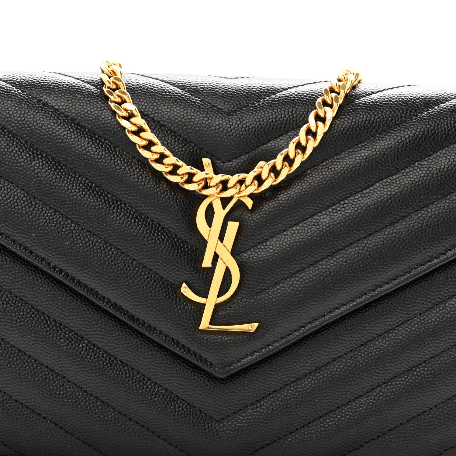 Grain De Poudre Matelasse Chevron Monogram Chain Wallet Black