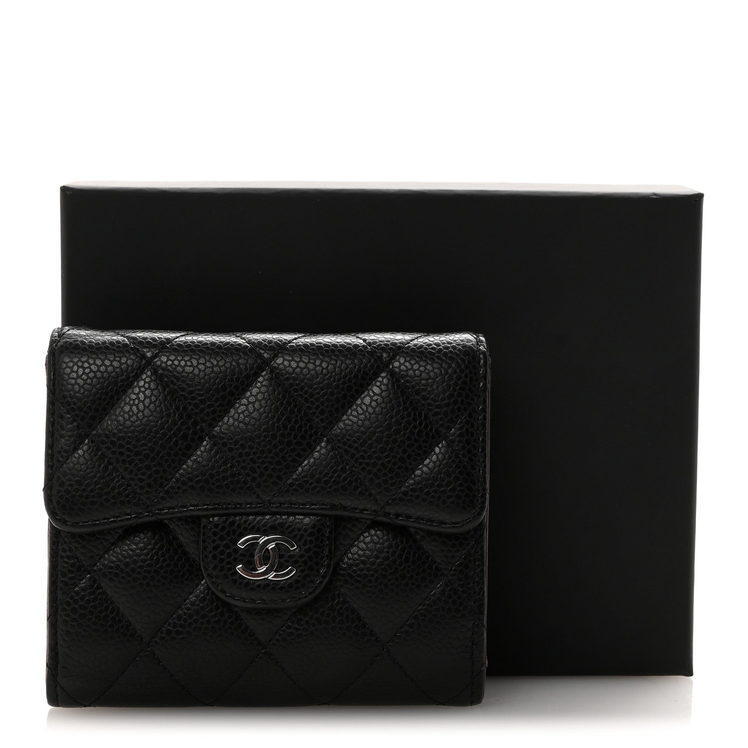 Caviar Quilted Compact Flap Wallet Black