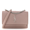 Calfskin Crocodile Embossed Monogram Sunset Chain Wallet Soft Nude