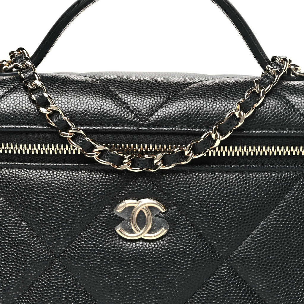 Caviar Quilted Top Handle Slim Vanity With Chain Black