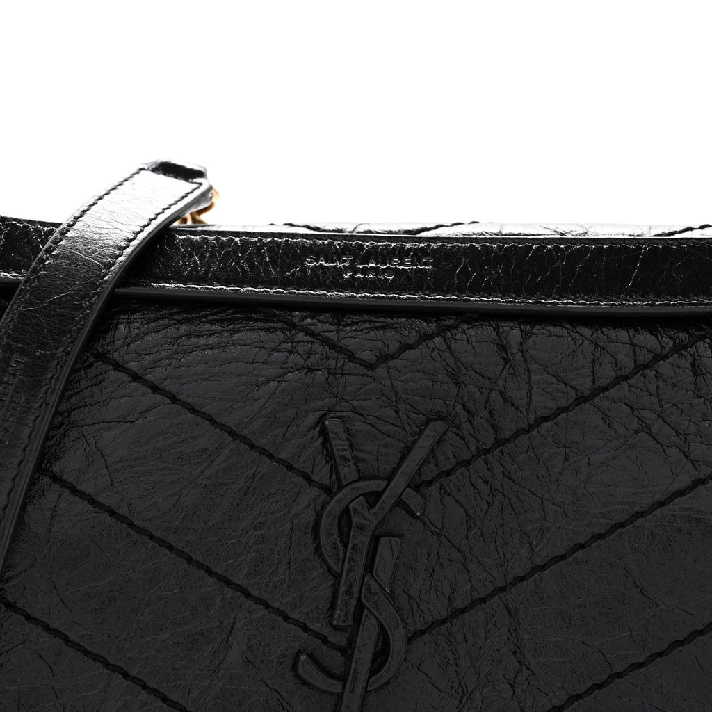Crinkled Lambskin Matelasse Monogram Baby Niki Chain Satchel Black