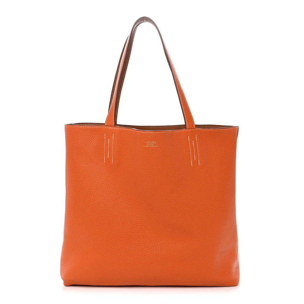 Taurillon Clemence Double Sens 45 Reversible Tote Orange Gold