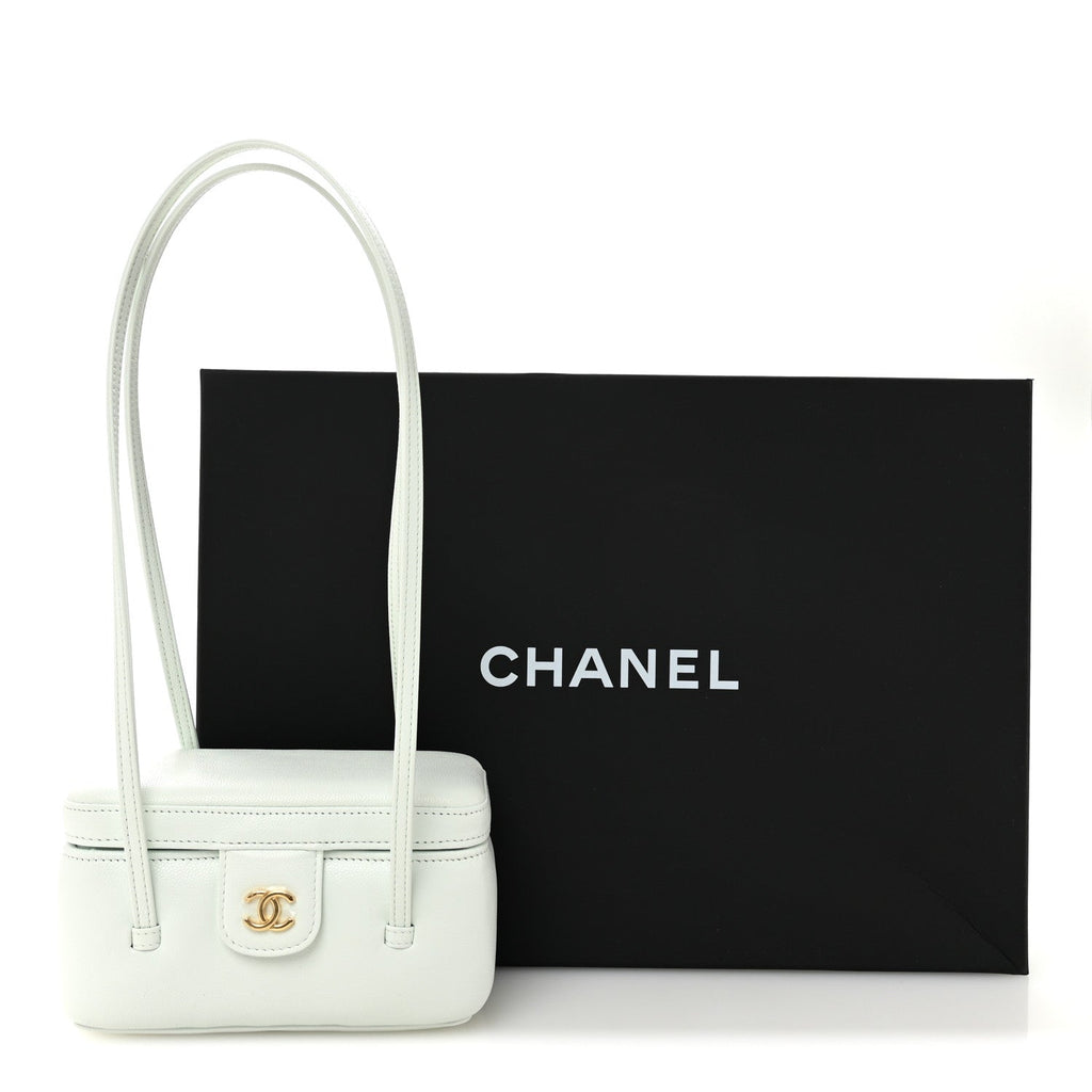 Shiny Caviar Preppy Coco Long Vanity With Strap Light Blue
