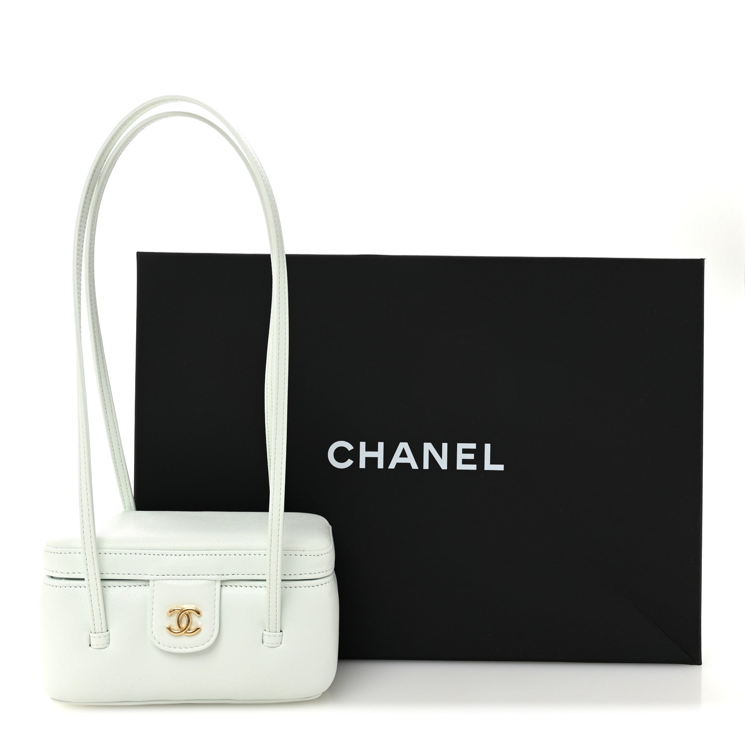 Shiny Caviar Preppy Coco Long Vanity With Strap Light Blue