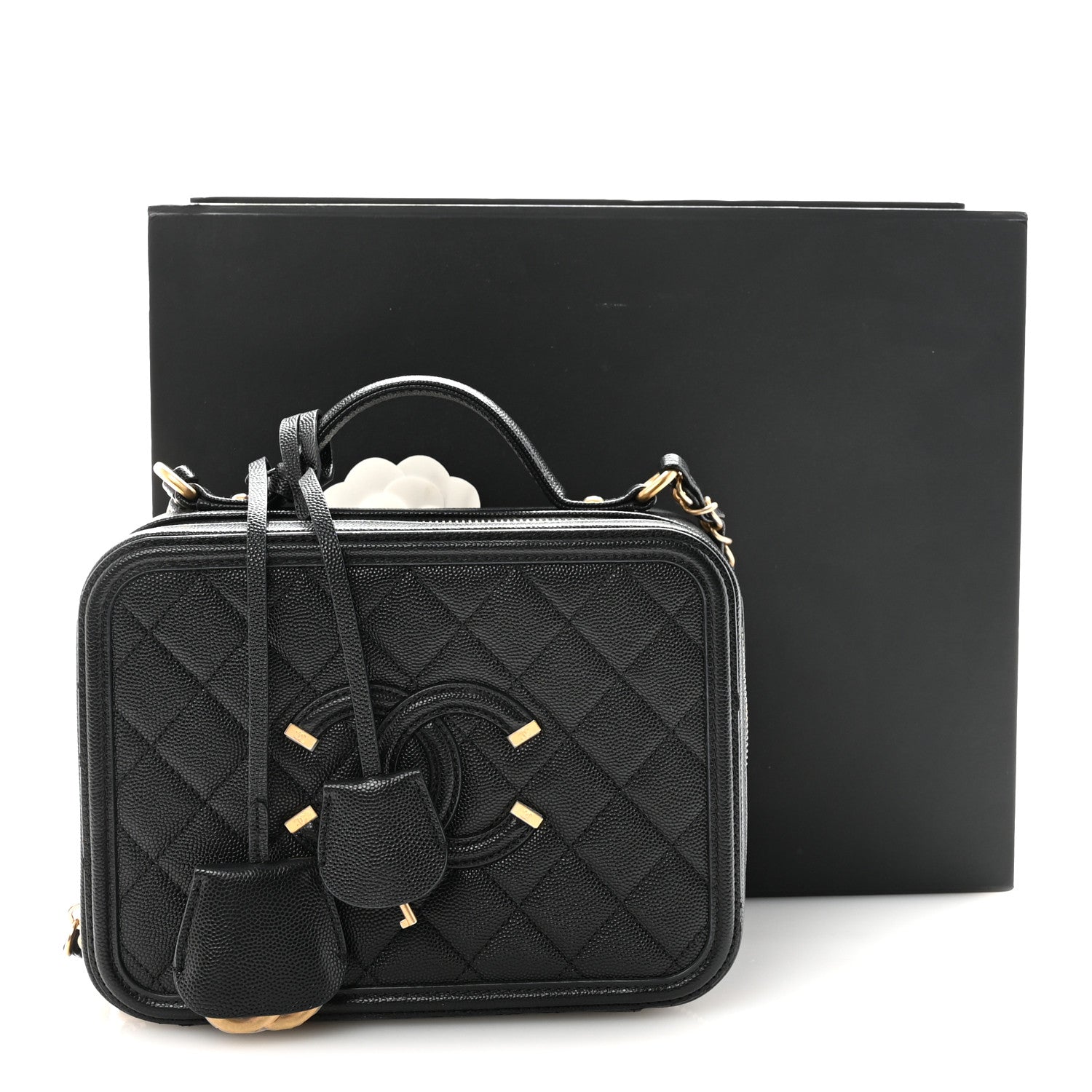 Caviar Quilted Medium CC Filigree Vanity Case Black