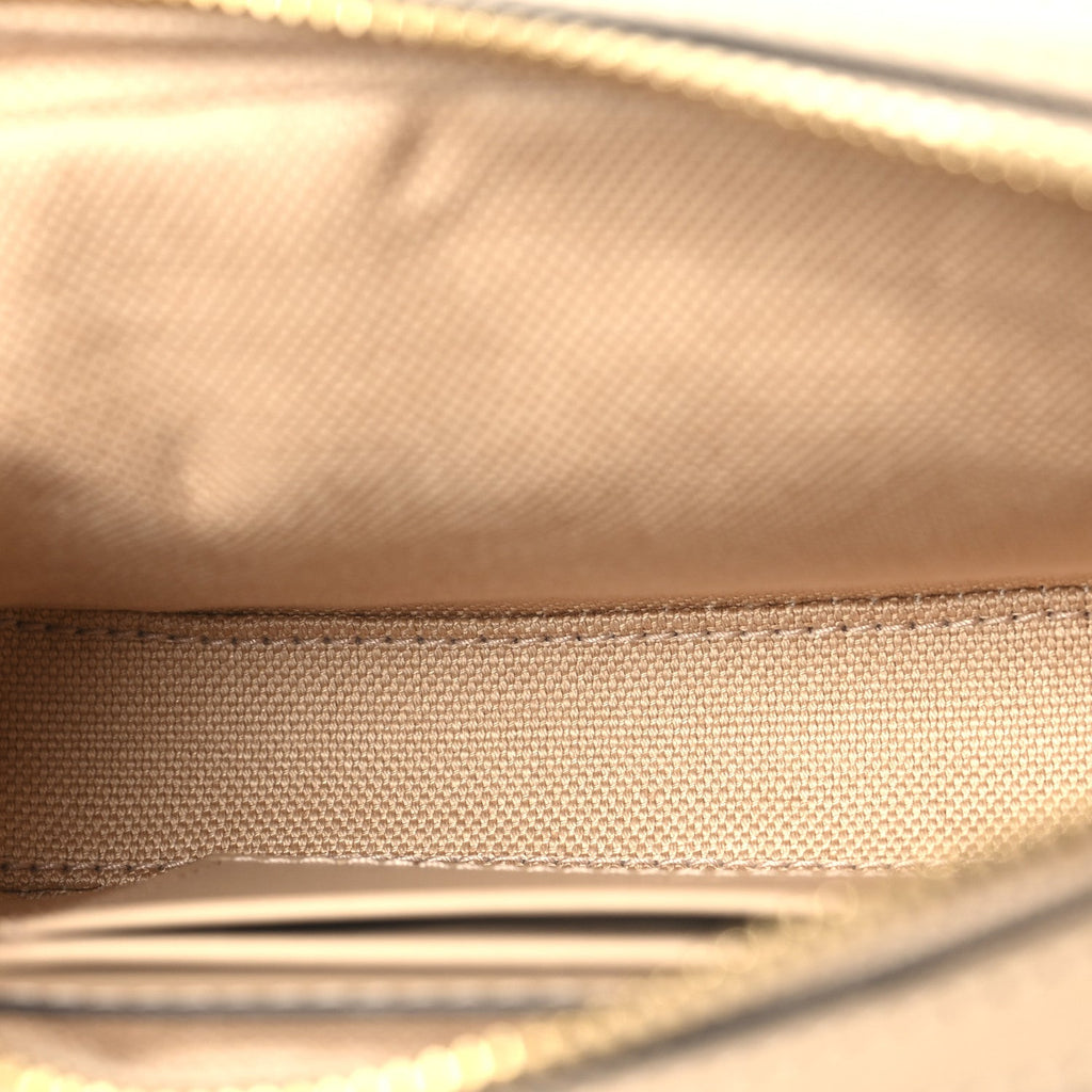 Calfskin GG Super Mini Debossed Chain Wallet Light Beige