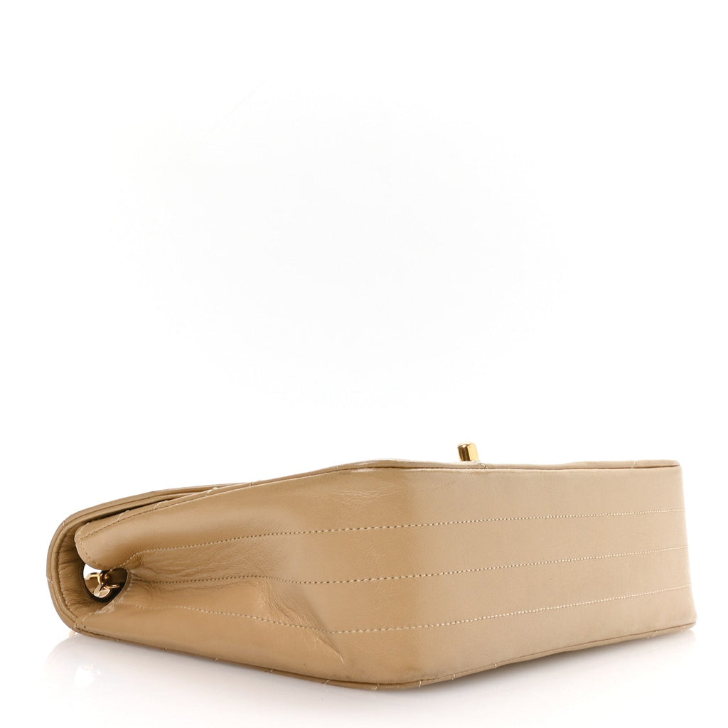 Lambskin Ribbon Stitched Flap Beige