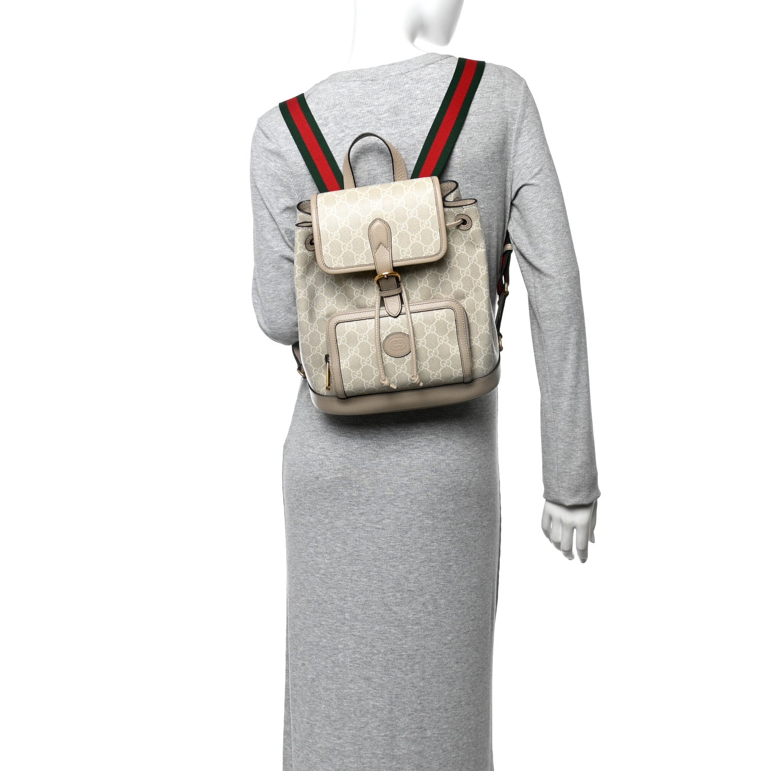 GG Supreme Monogram Azalea Calfskin Retro Interlocking G Buckle Backpack Beige Mystic White