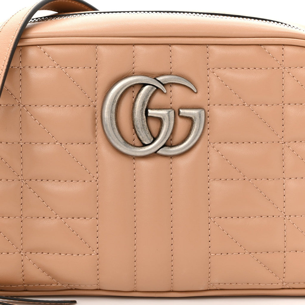 Calfskin Matelasse Aria Small GG Marmont Chain Shoulder Bag Camelia