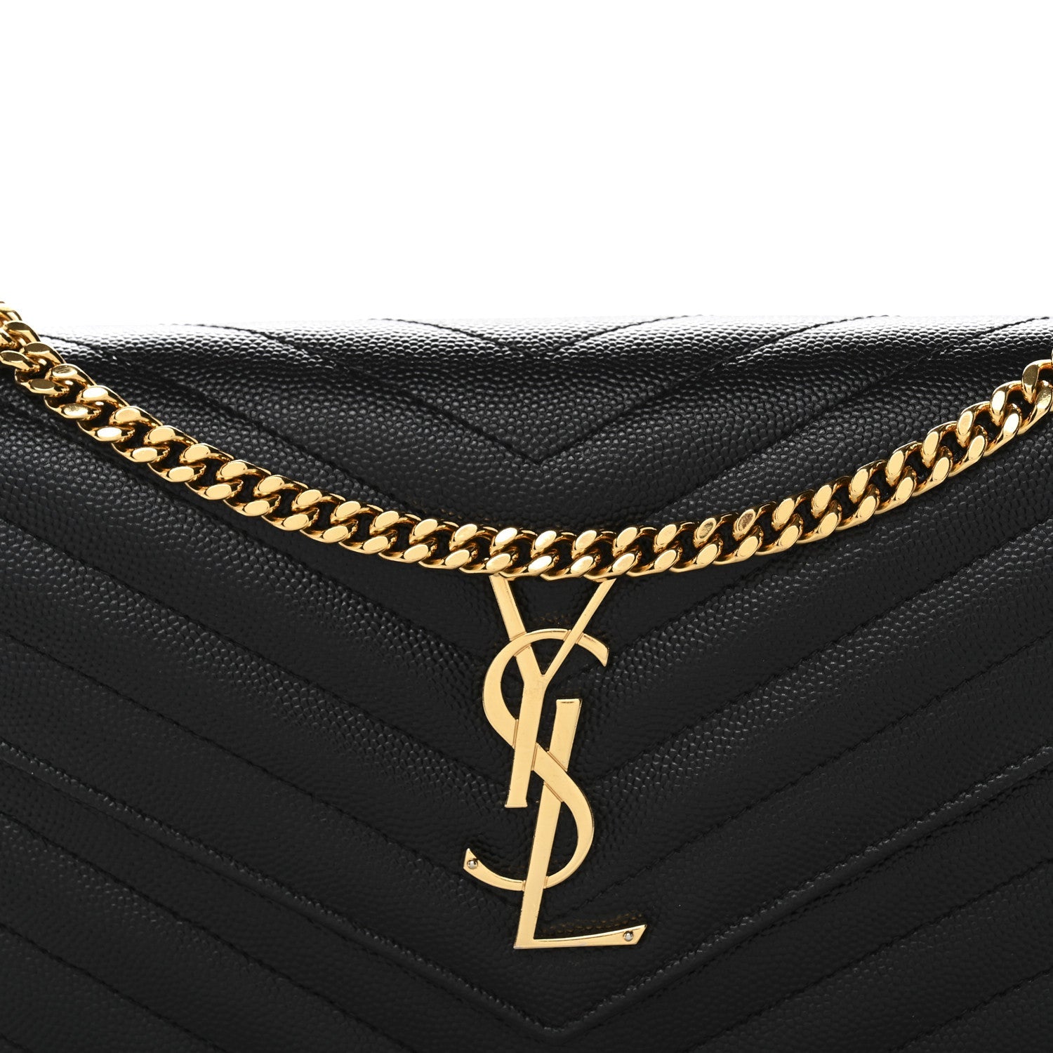 Grain De Poudre Matelasse Chevron Monogram Chain Wallet Black