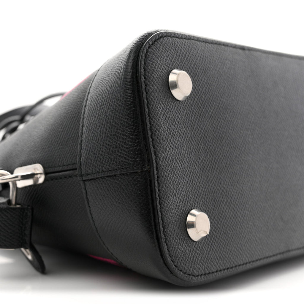 Signature Grained Calfskin Logo S Ville Top Handle Bag Black Rose Shocking