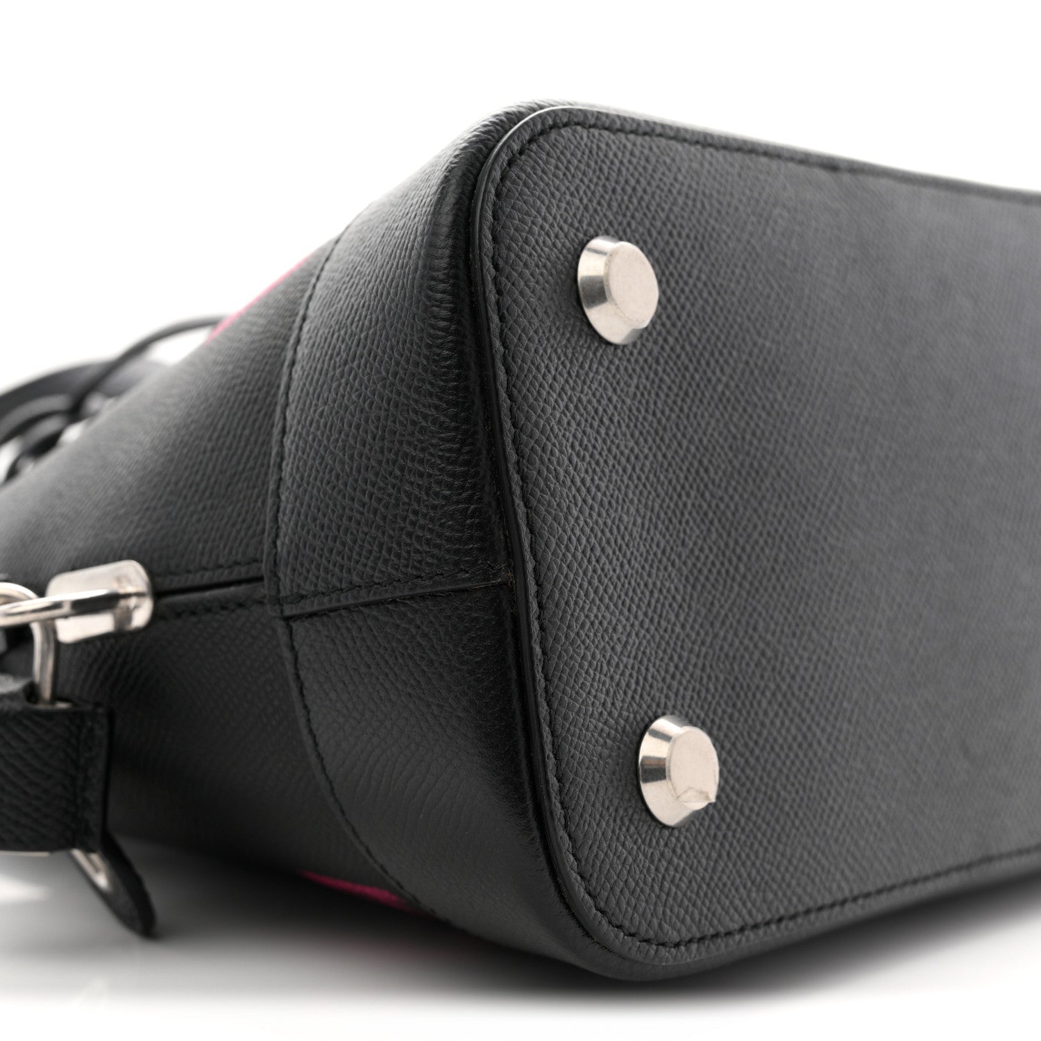 Signature Grained Calfskin Logo S Ville Top Handle Bag Black Rose Shocking