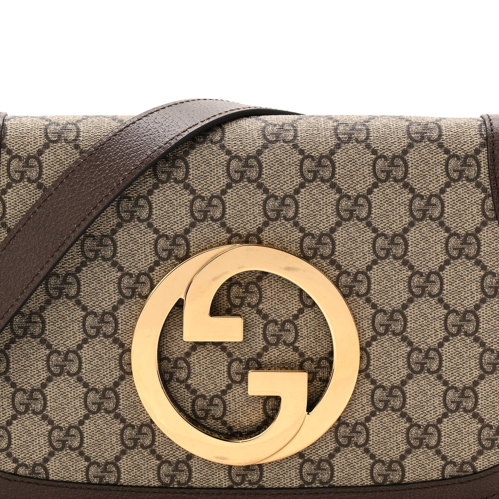 GG Supreme Monogram Textured Dollar Calfskin Blondie Chain Shoulder Flap Bag Beige Ebony New Acero
