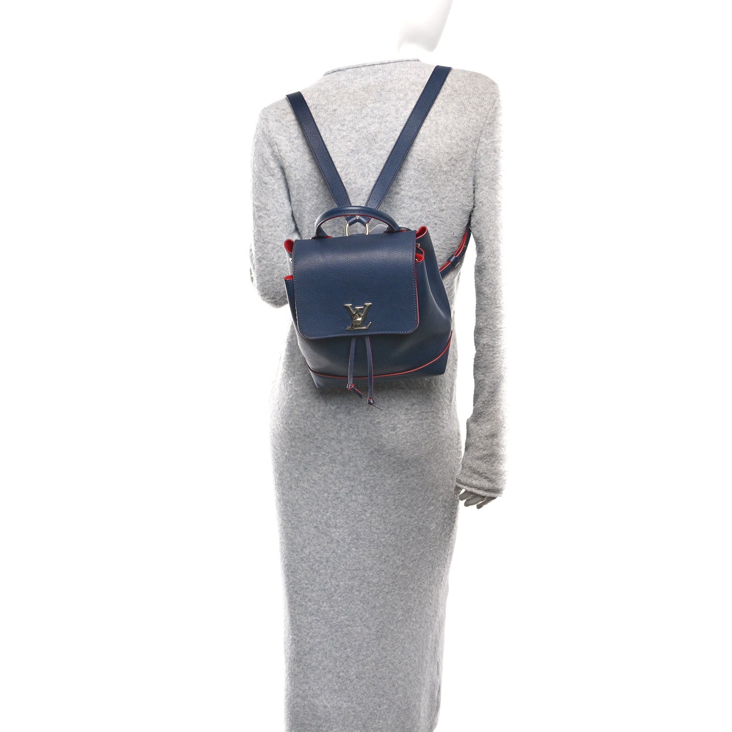 Soft Calfskin Lockme Backpack Marine Rouge