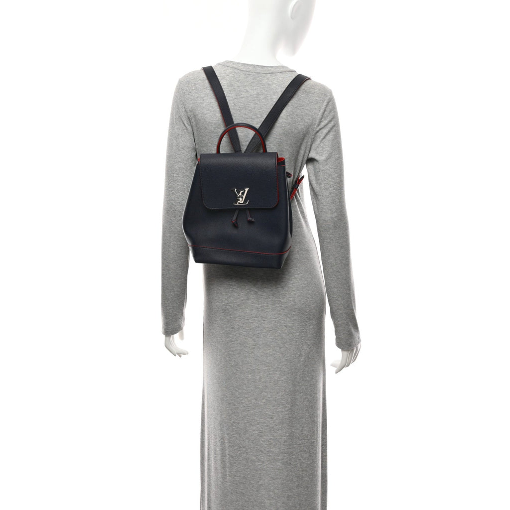 Soft Calfskin Lockme Backpack Marine Rouge