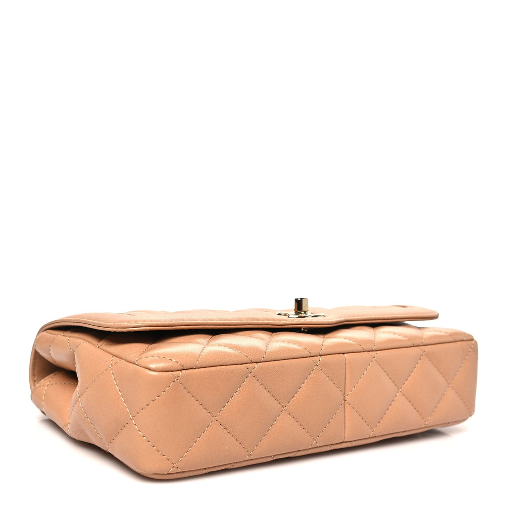 Lambskin Quilted Small Flap Bag Dark Beige