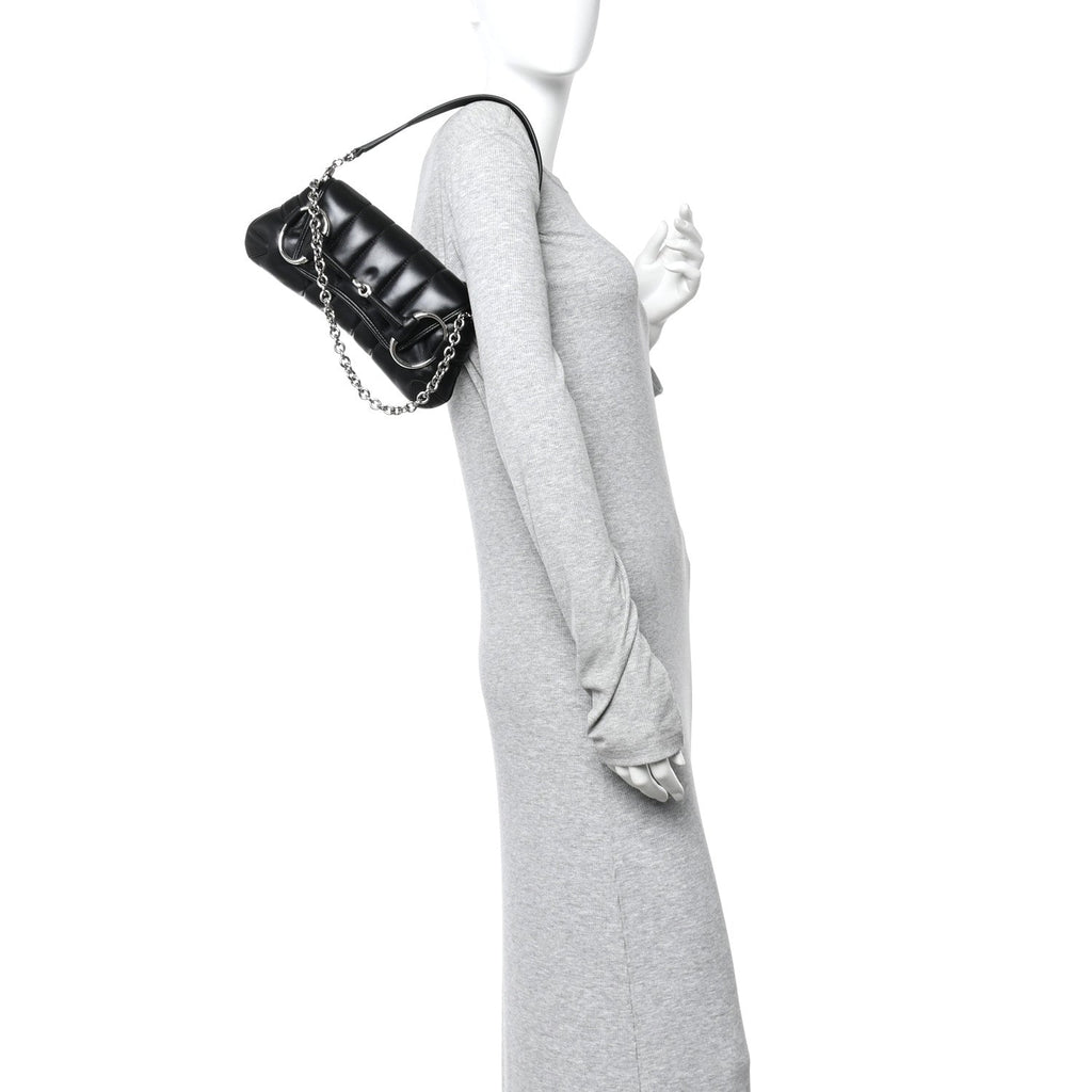Nappa Vertical Matelasse Small Maxi Horsebit Chain Shoulder Bag Black