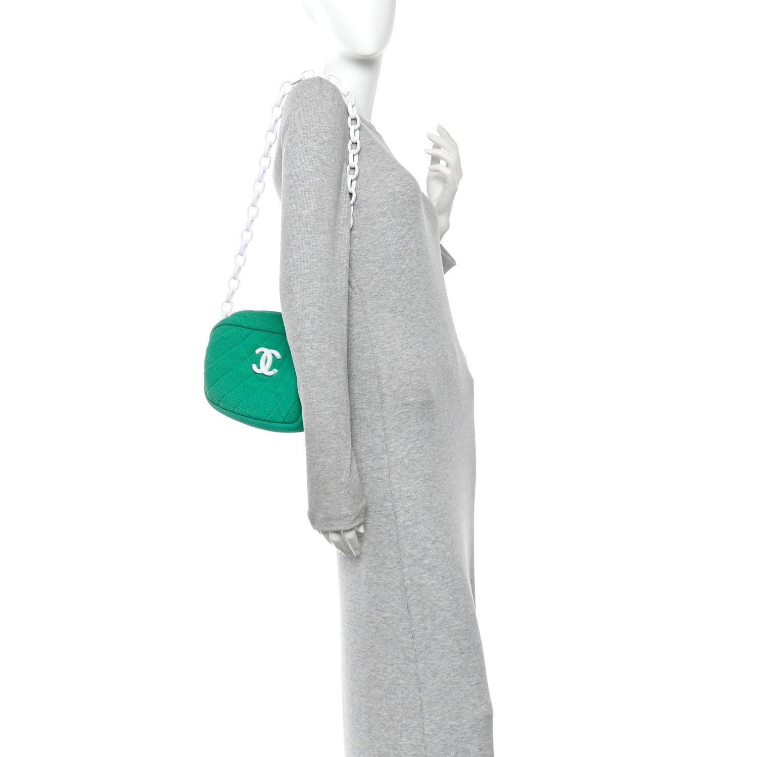 Mesh Fabric Quilted Camera Bag Green White