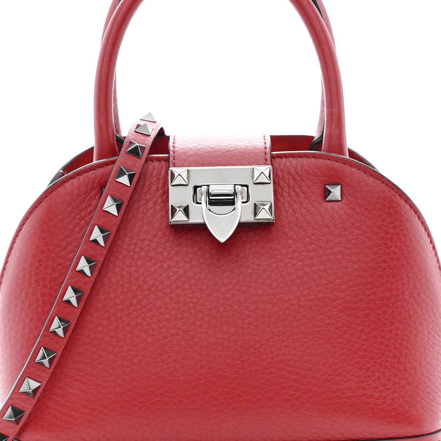Grainy Calfskin Small Rockstud Double Top Handle Bag Rosso Valentino