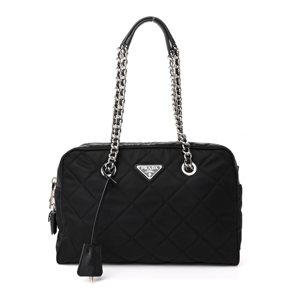 Nylon Tessuto Impuntu Quilted Shoulder Bag Black