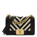 Fabric Chevron Braided Small Boy Flap Black White