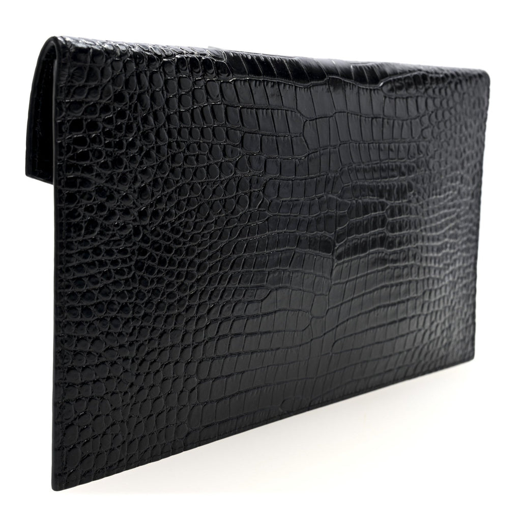 Calfskin Crocodile Embossed Uptown Monogram Pouch Black