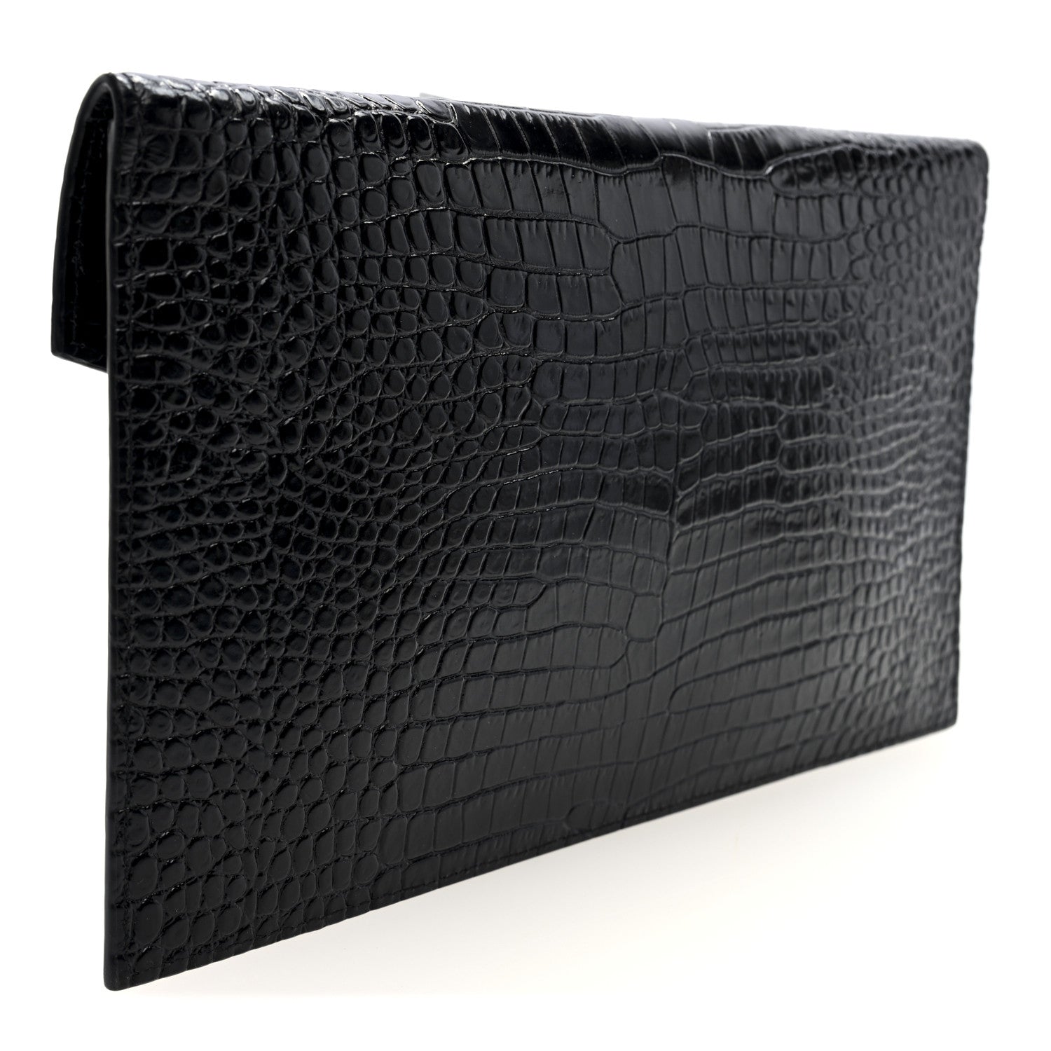 Calfskin Crocodile Embossed Uptown Monogram Pouch Black