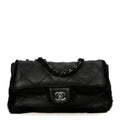 Shearling Quilted Medium Single Flap Black