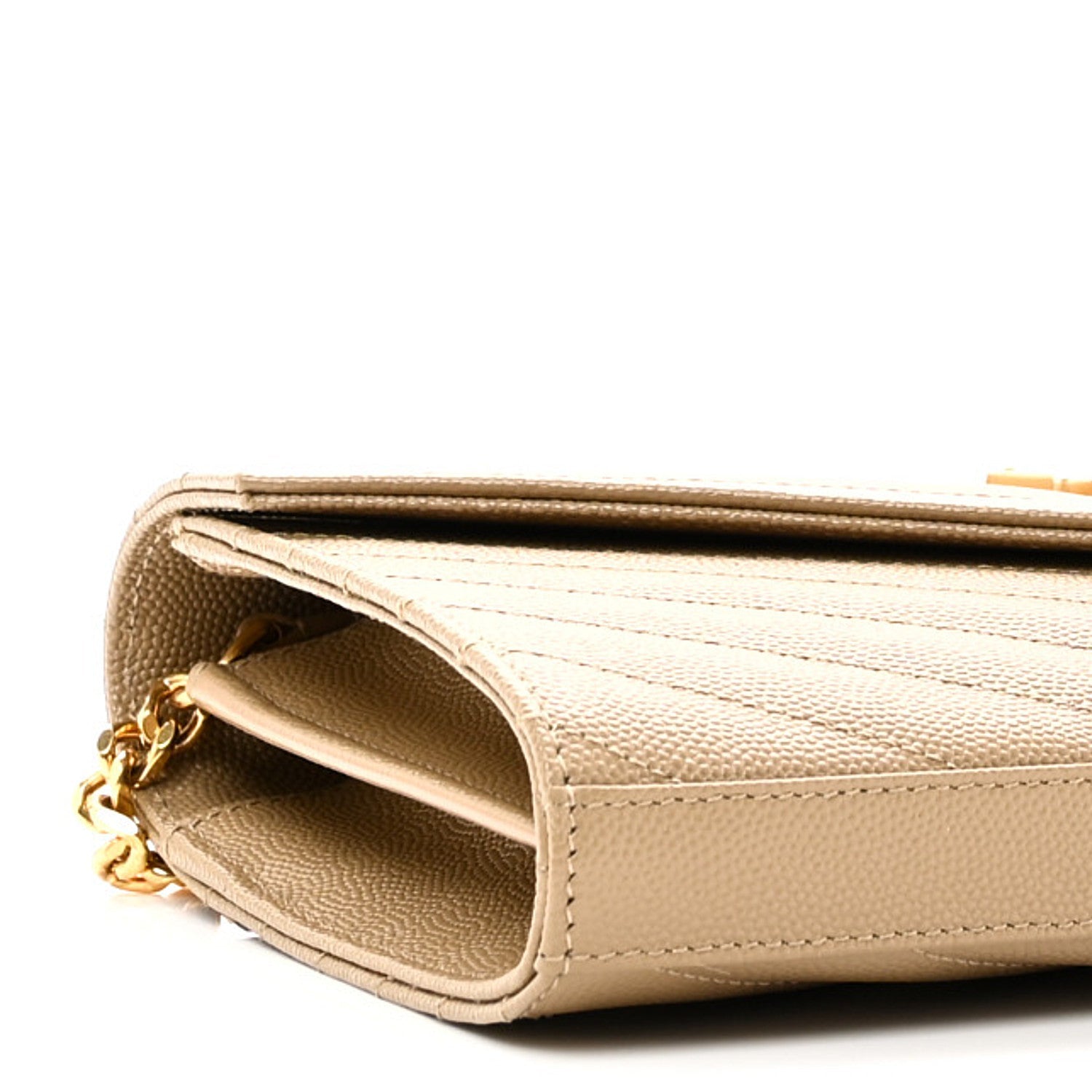 Grain De Poudre Matelasse Chevron Monogram Chain Wallet Dark Latte