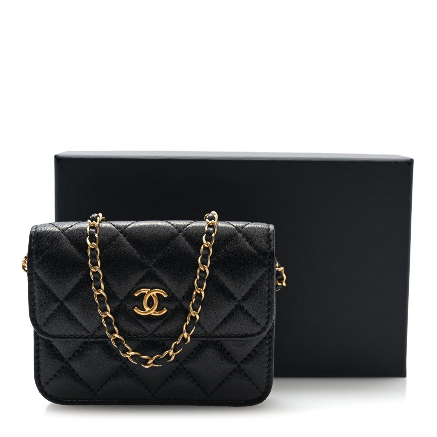Lambskin Quilted Pearl Crush Flap With Chain Black