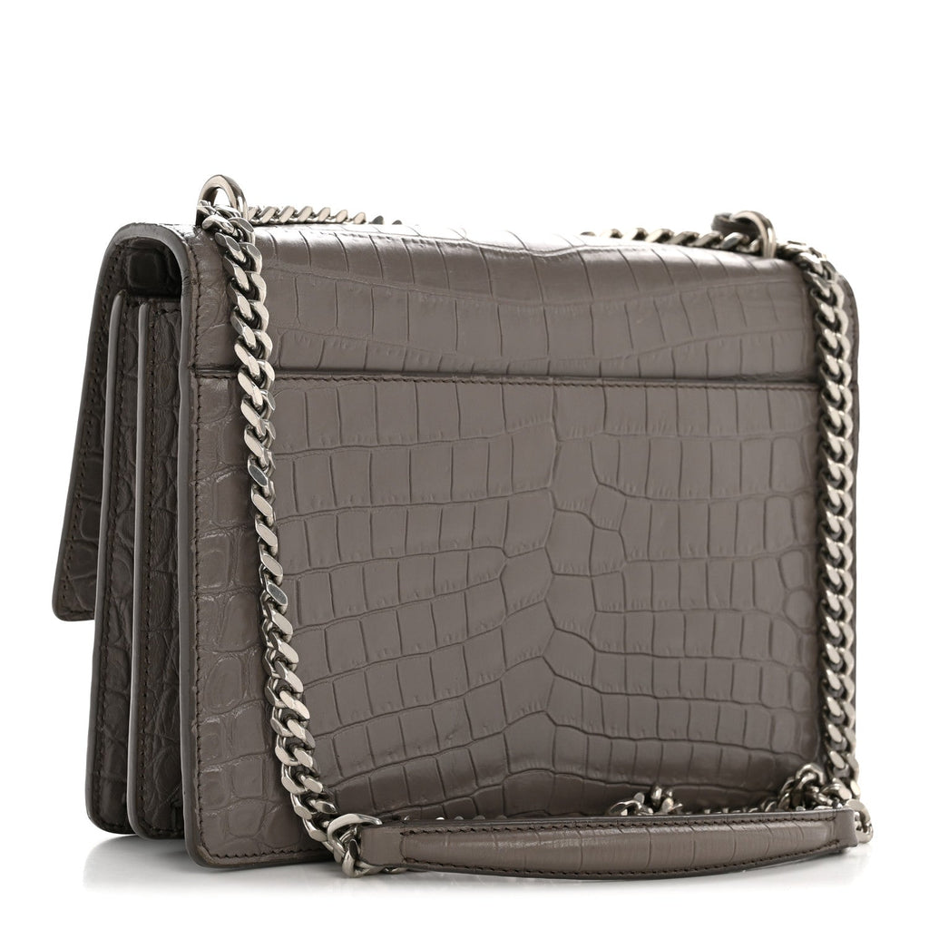 Calfskin Crocodile Embossed Medium Monogram Sunset Fog