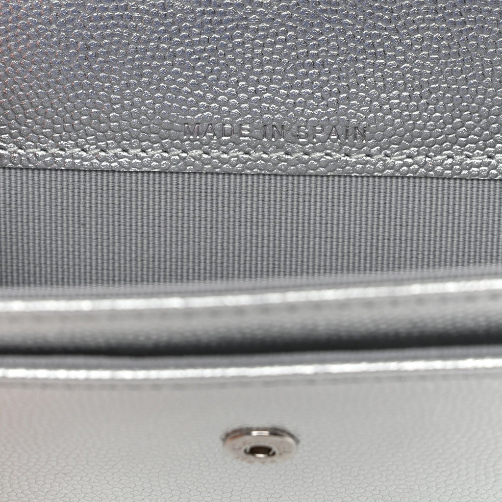 Metallic Caviar Timeless CC Flap  Holder Silver