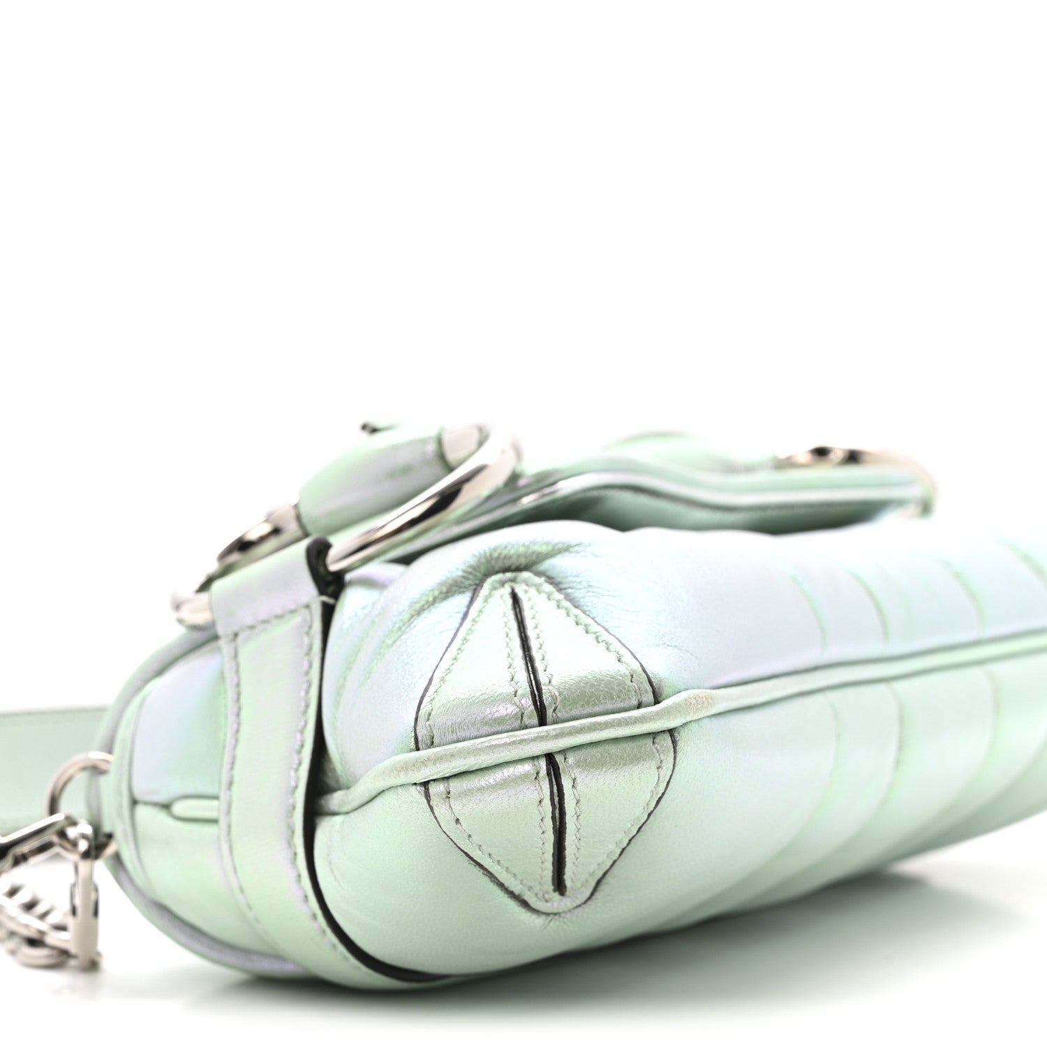 Iridescent Nappa Vertical Matelasse Medium Maxi Horsebit Chain Shoulder Bag Iridescent Salvy Green
