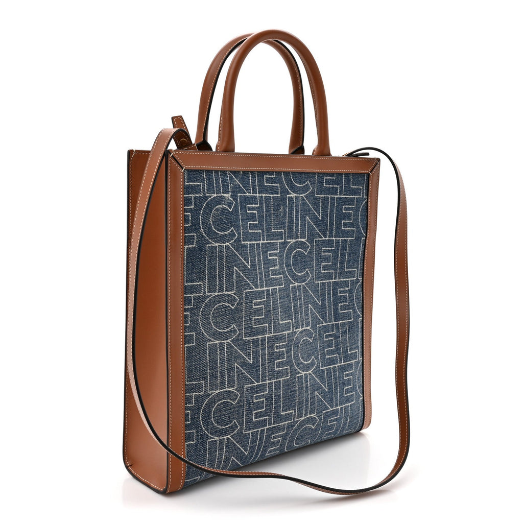 Denim All Over Print Small Vertical Cabas Navy Tan