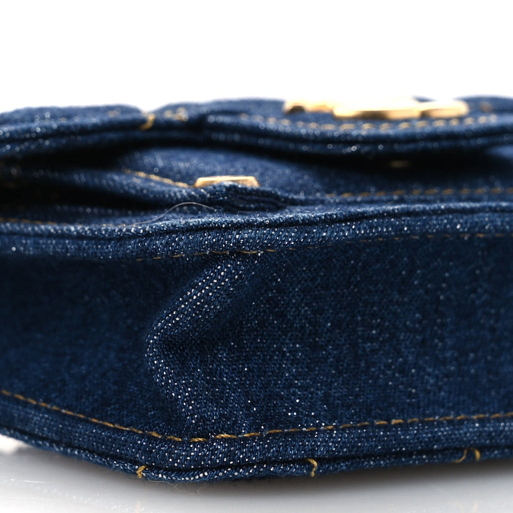 Denim Quilted Double You  Holder On Chain Blue