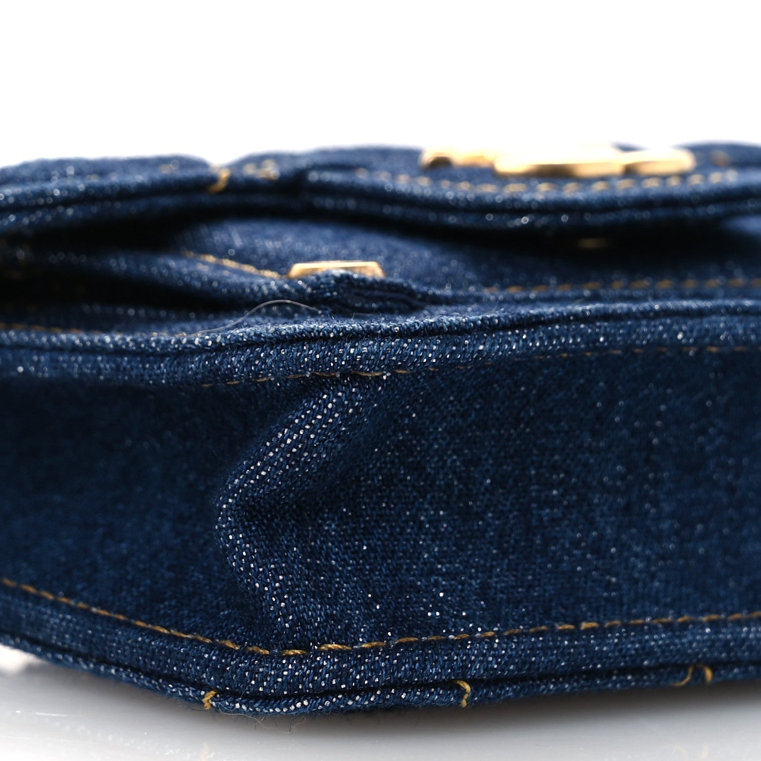 Denim Quilted Double You  Holder On Chain Blue