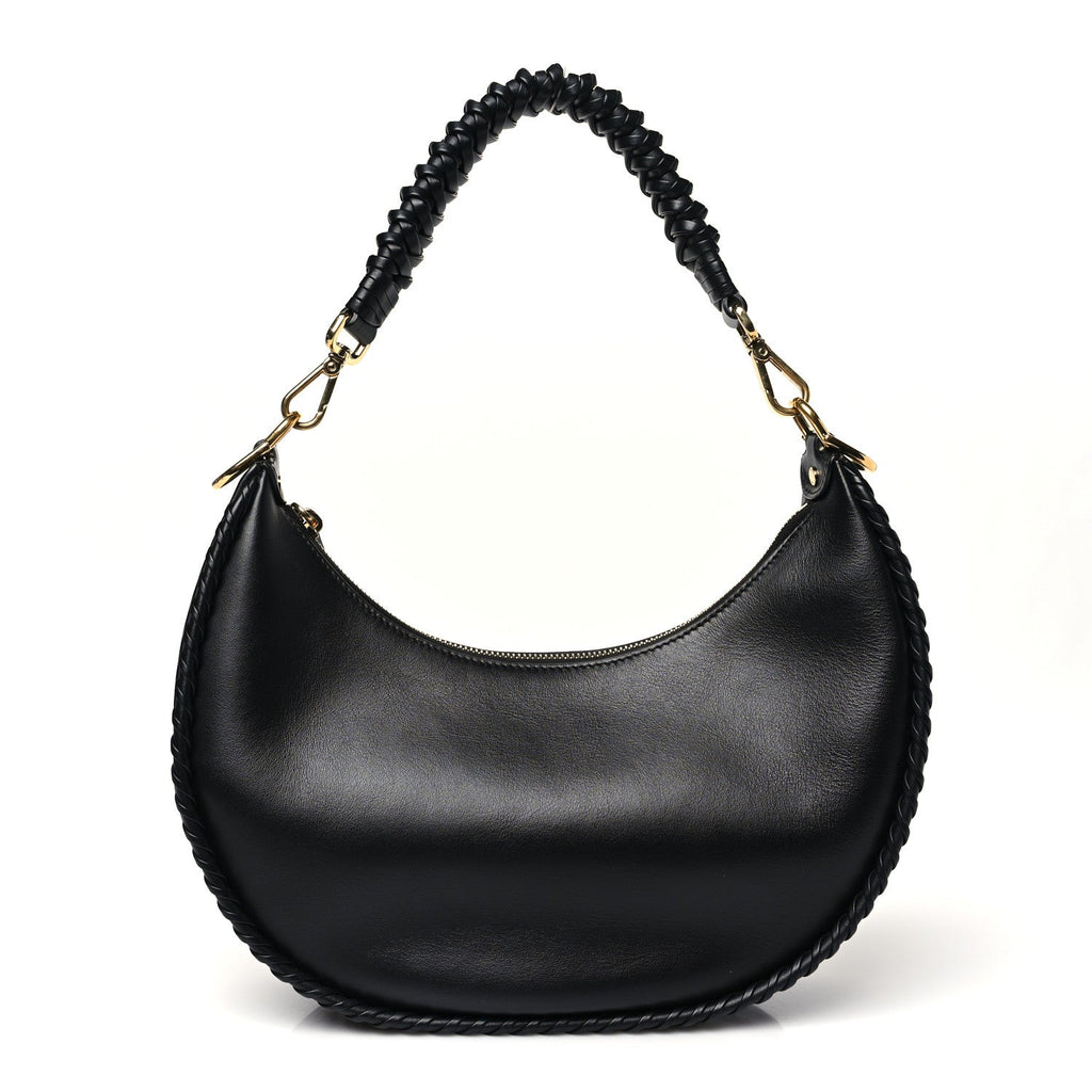 Vitello Grace Matte Whipstitch Small Fendigraphy Hobo Bag Black