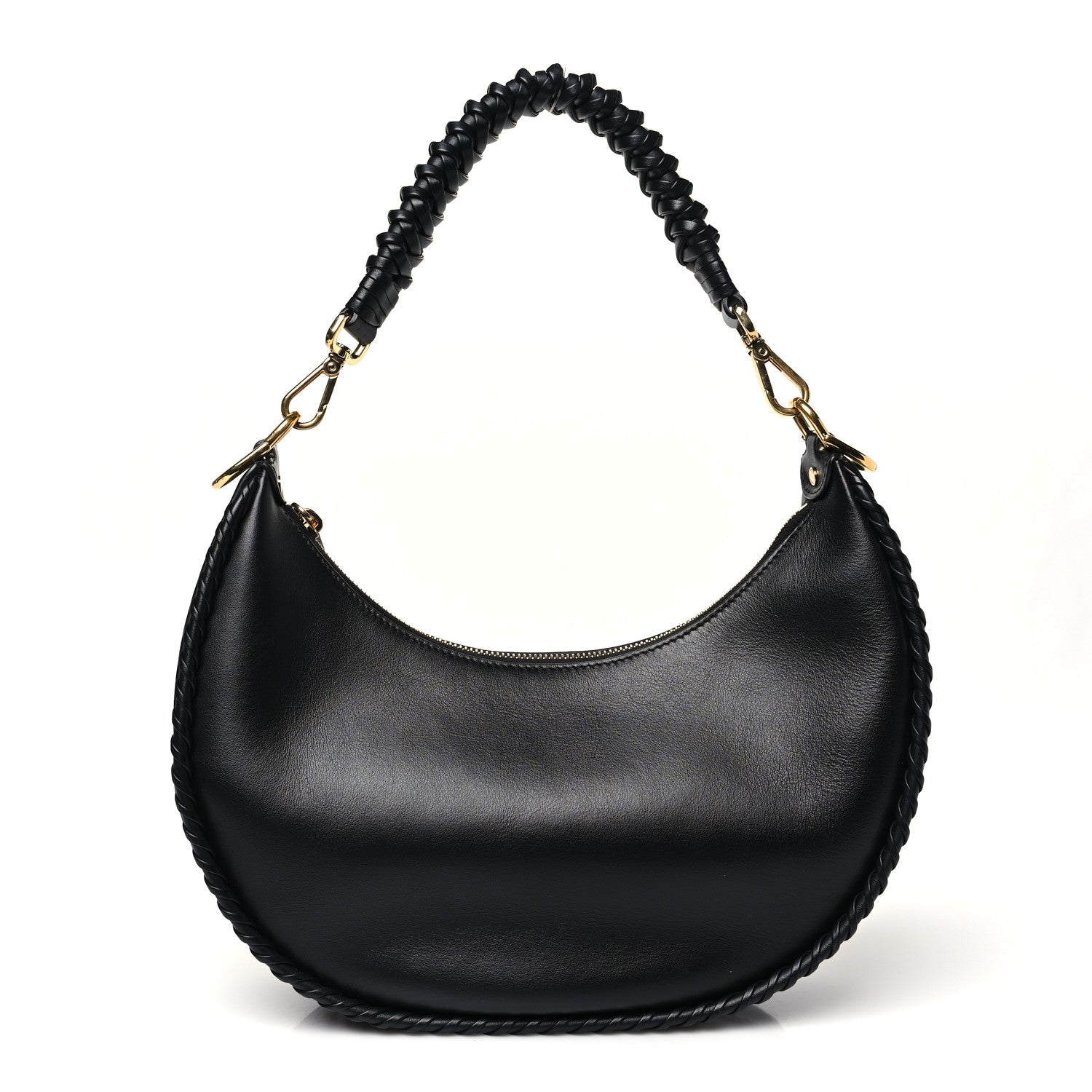 Vitello Grace Matte Whipstitch Small Fendigraphy Hobo Bag Black